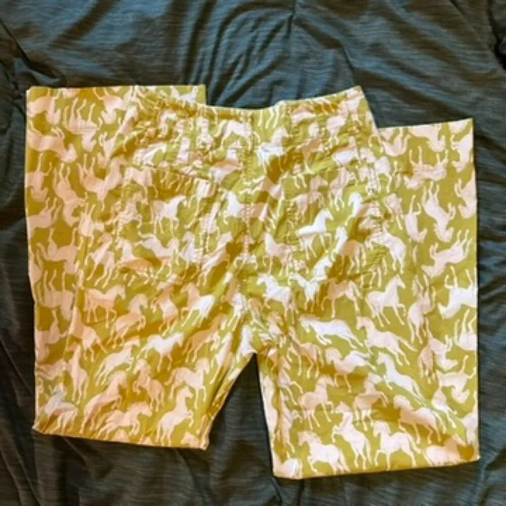 Anthropologie Maeve Wide Leg Colette Pant - Green + White Horse Print - Picture 3 of 6